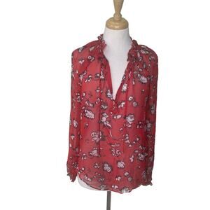 VERONICA BEARD Antonette Silk Peasant Top Size 6 Red Multi NWT